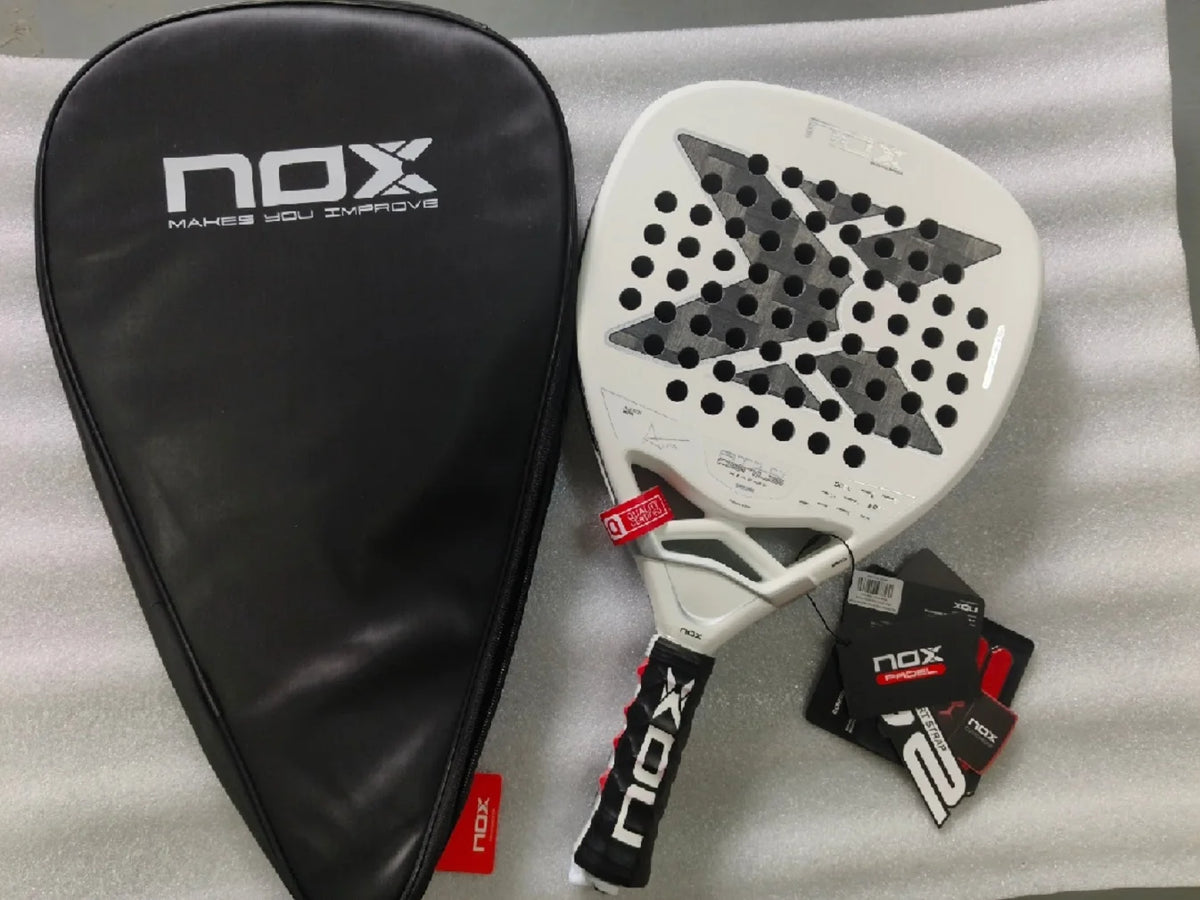 NOX AT10 ML10 anglies pluošto padelio raketė, 4 3/8 dydžio rankena
