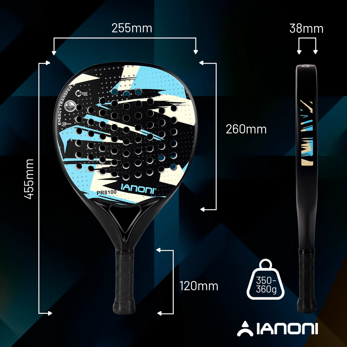 Sky Blue Padel Racket Carbon Fiber