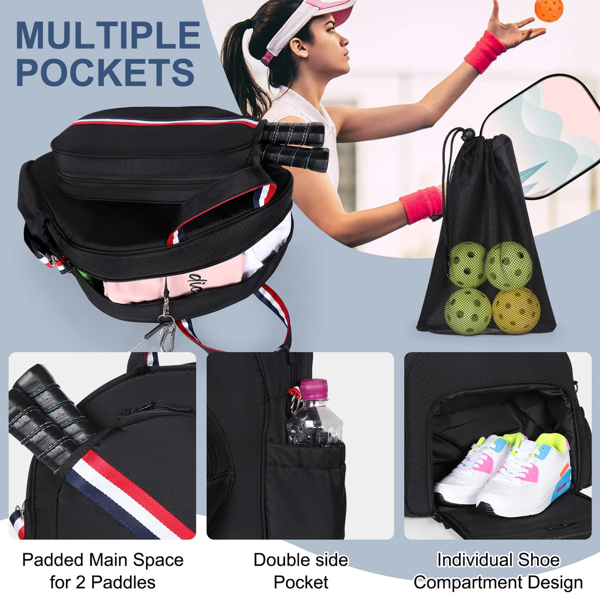 Nylon Adjustable Padel Backpack