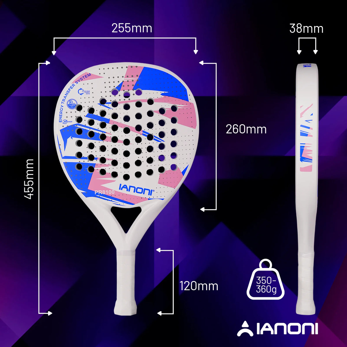 White Padel Racket Carbon Fiber EVA Foam