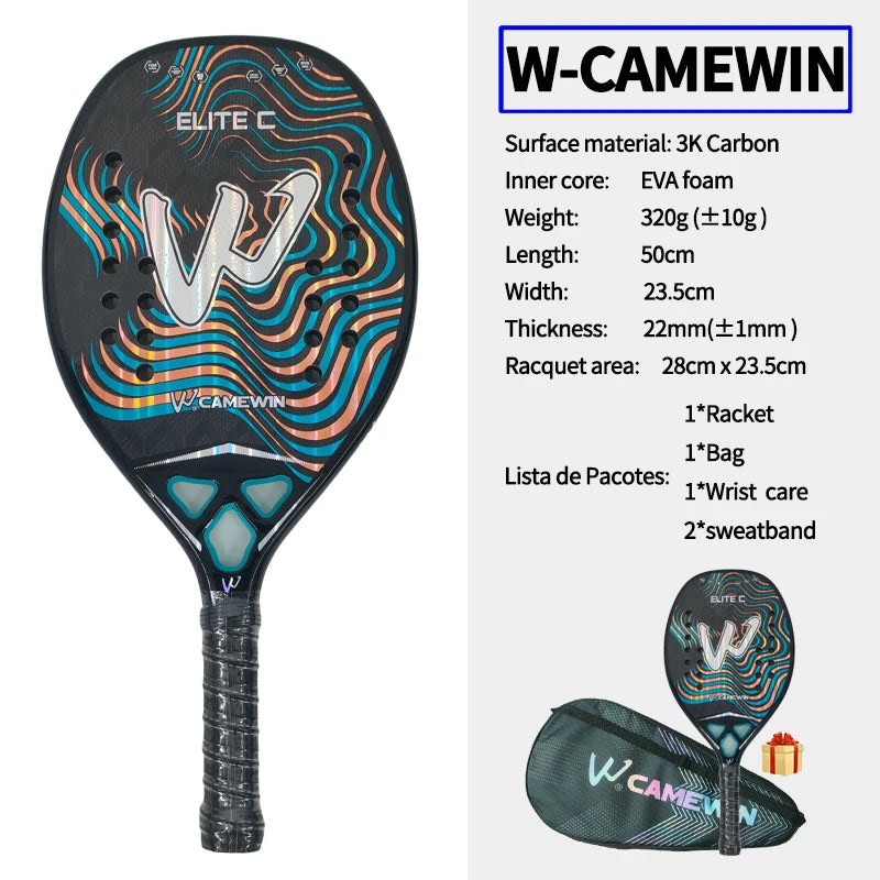 3K Padel Racket Carbon Fiber 50cm Oval Shape