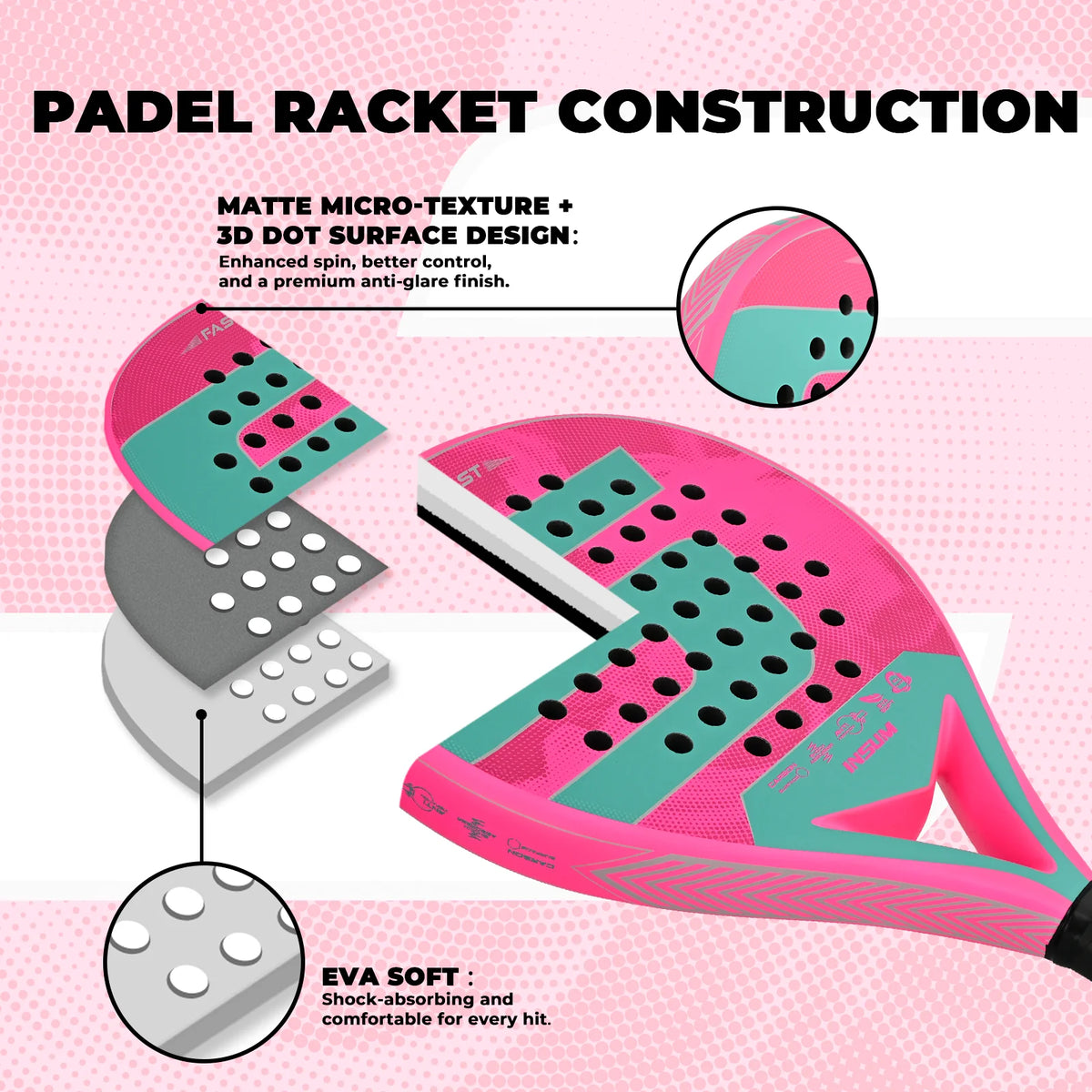 Carbon Fiber Padel Racket with EVA Foam Core
