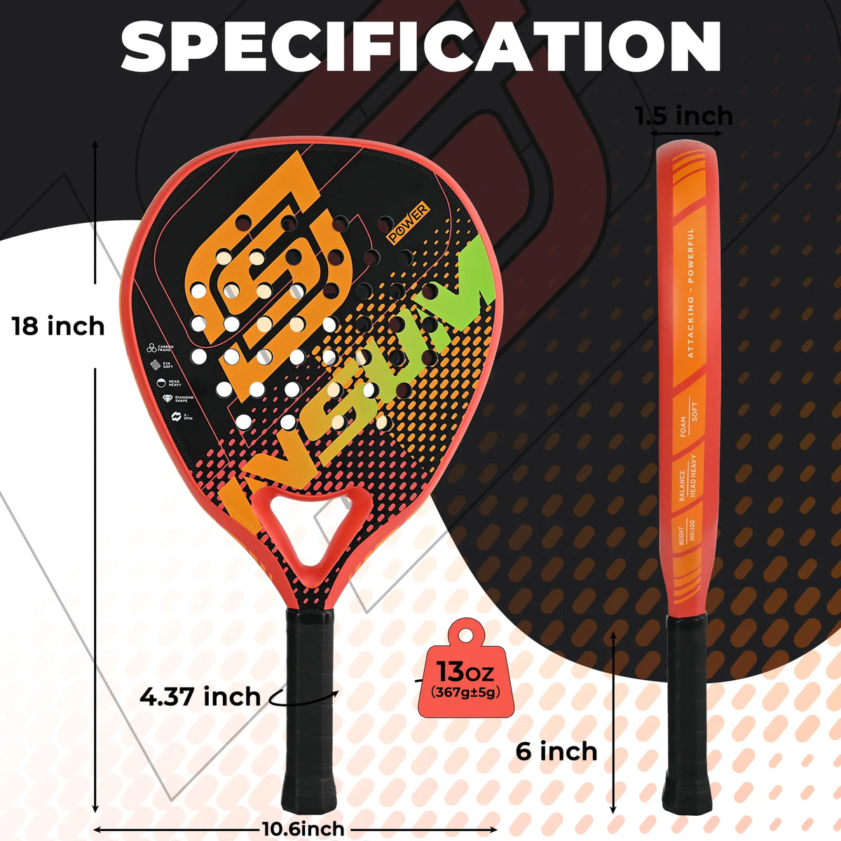 Lightweight Padel Racket 45.5 cm with Anti-Vibration System