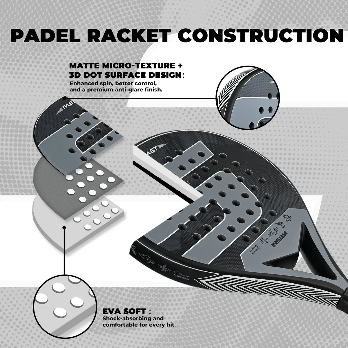 Carbon Fiber Padel Racket 45 cm Round Shape