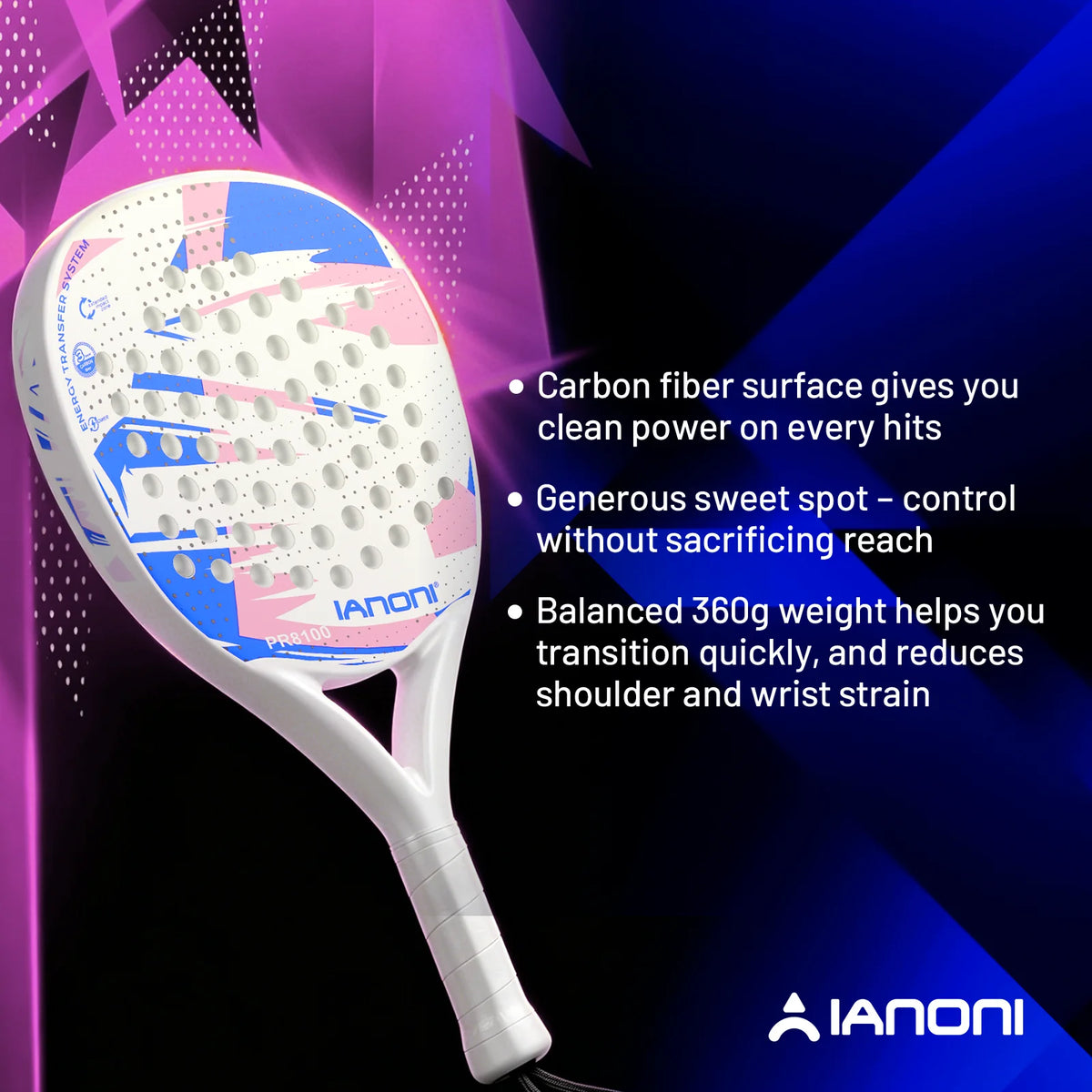 White Padel Racket Carbon Fiber EVA Foam