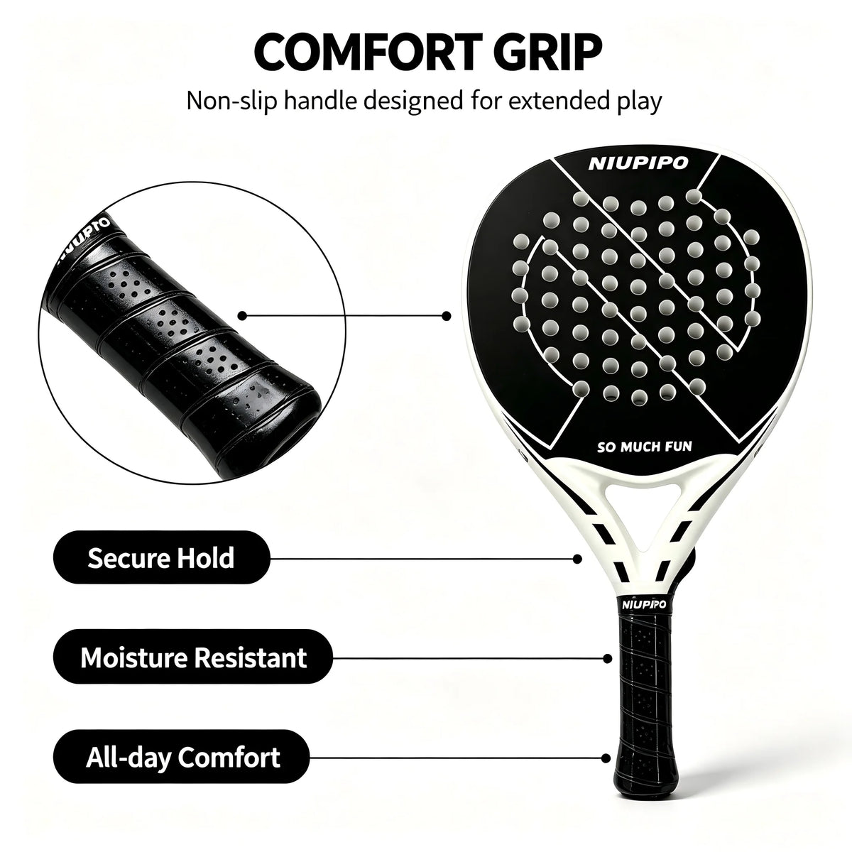 NIUPIPO Padel Racket Black White