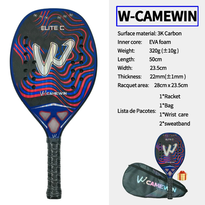 3K Padel Racket Carbon Fiber 50cm Oval Shape