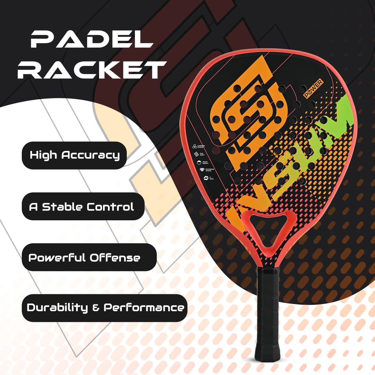 Lightweight Padel Racket 45.5 cm with Anti-Vibration System