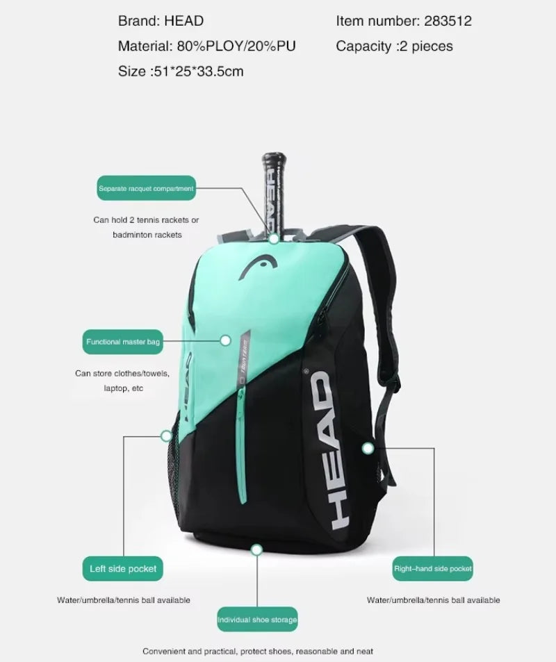 Large Capacity Padel Backpack with Shoe Compartment