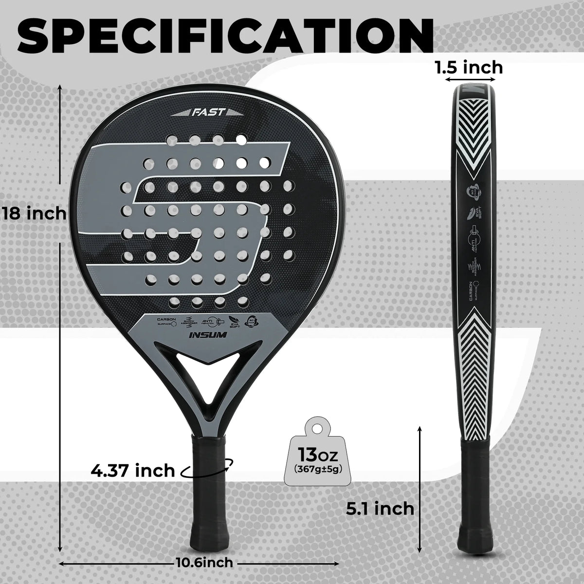 Carbon Fiber Padel Racket 45 cm Round Shape