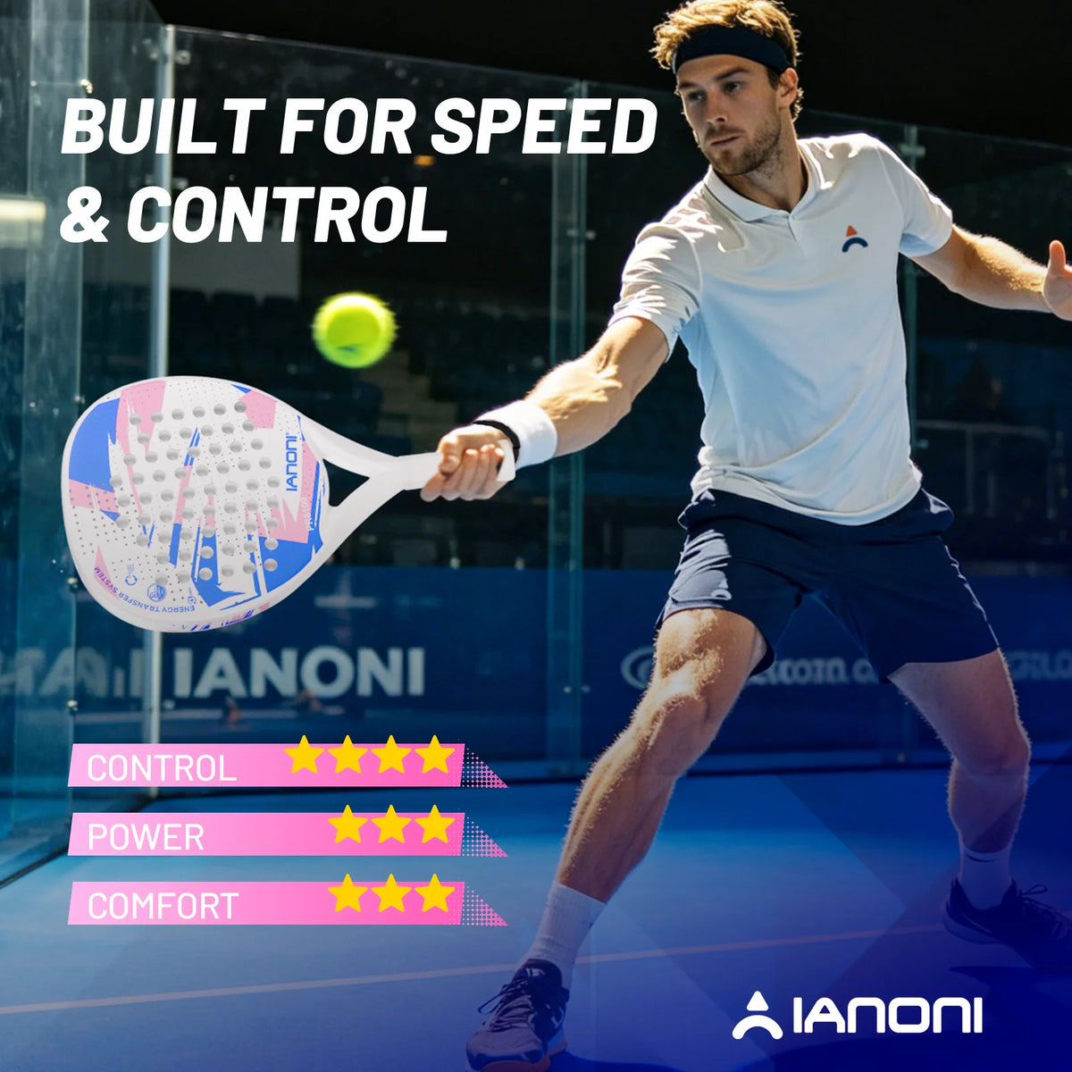 White Padel Racket Carbon Fiber EVA Foam