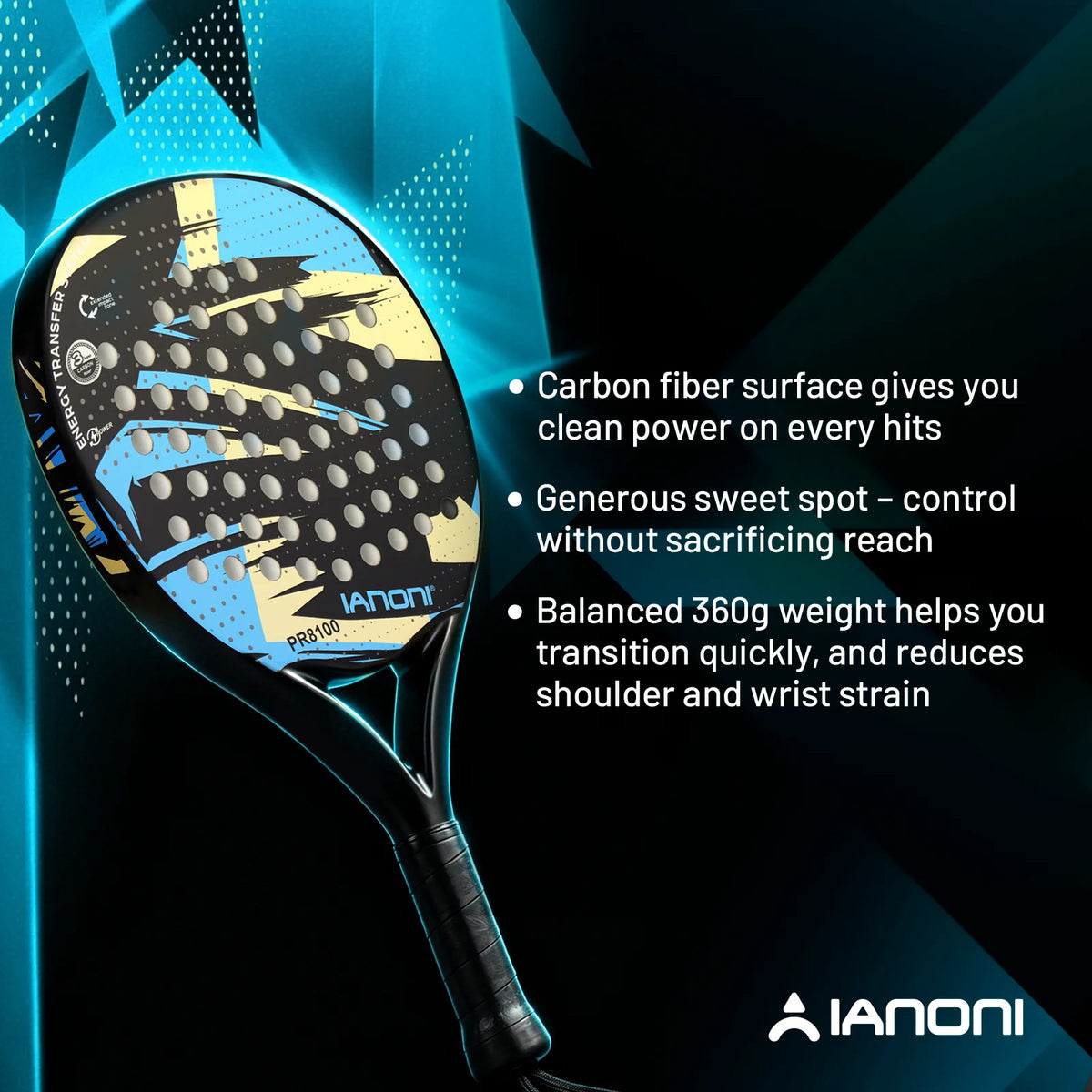 Sky Blue Padel Racket Carbon Fiber