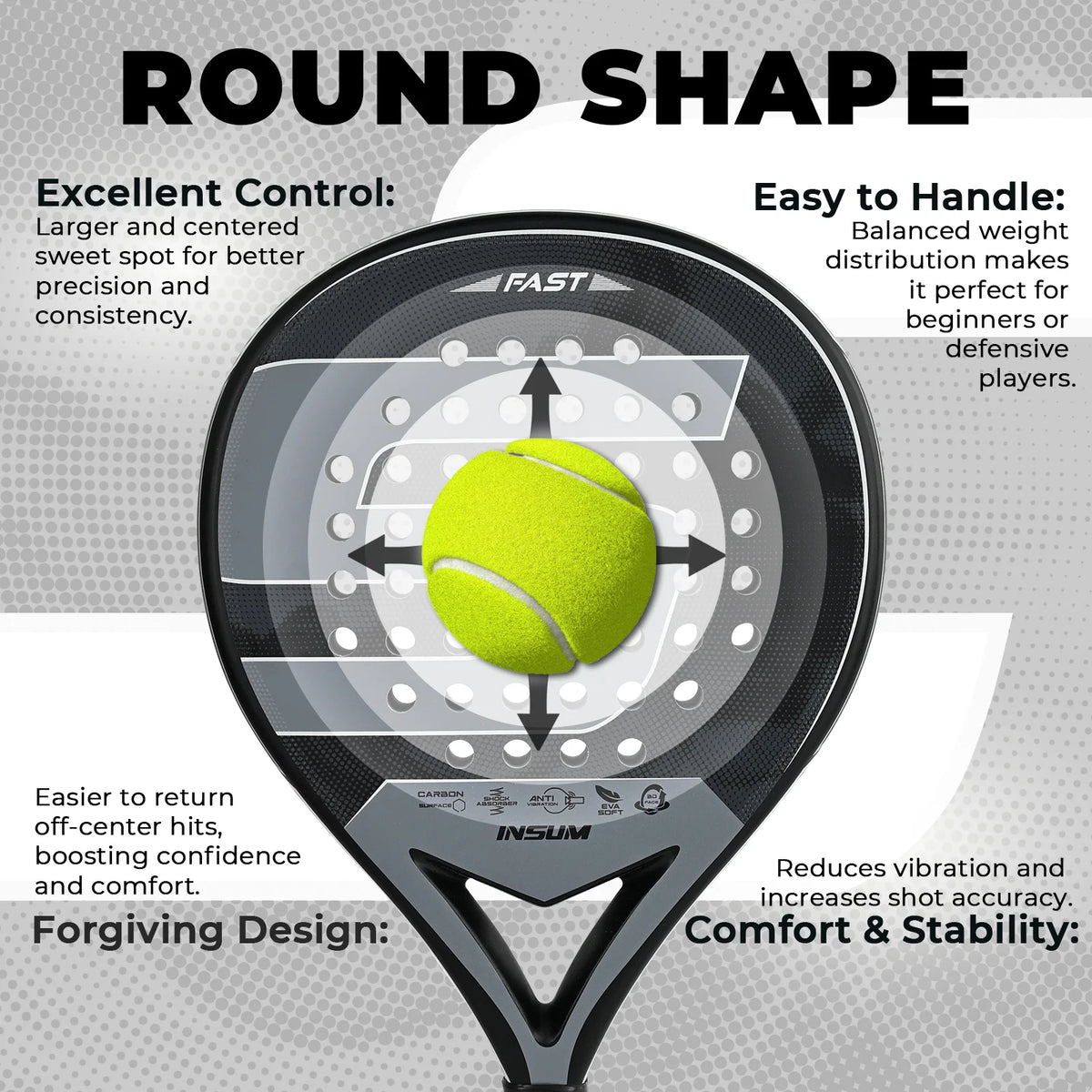 Carbon Fiber Padel Racket 45 cm Round Shape