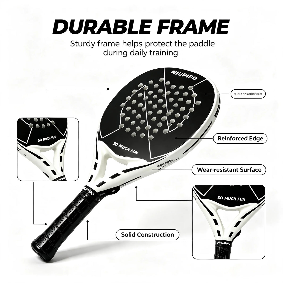 NIUPIPO Padel Racket Black White