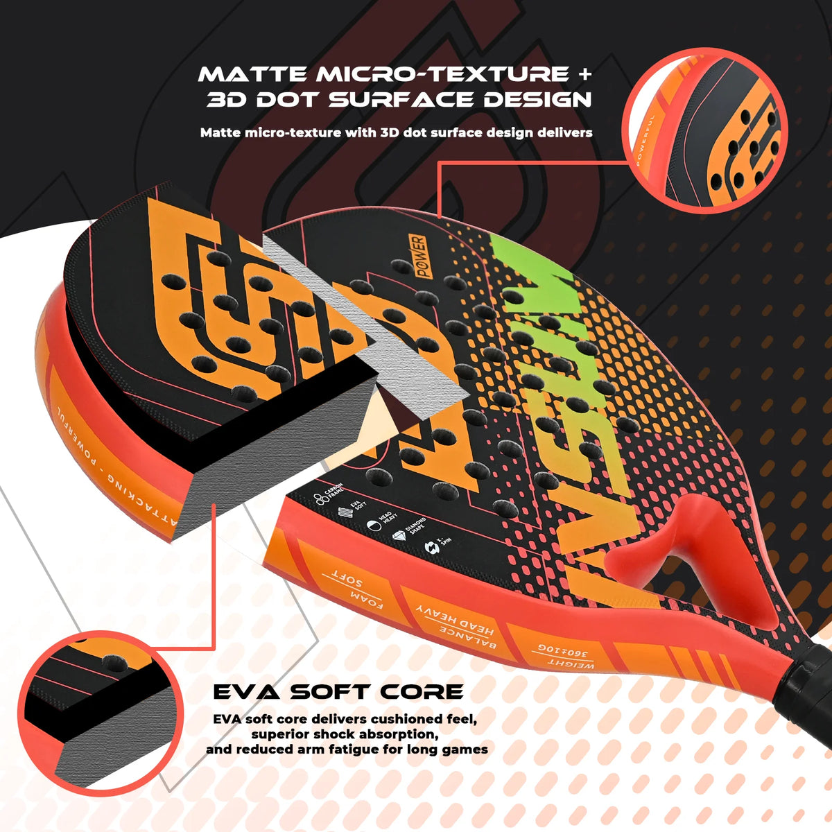 Lightweight Padel Racket 45.5 cm with Anti-Vibration System