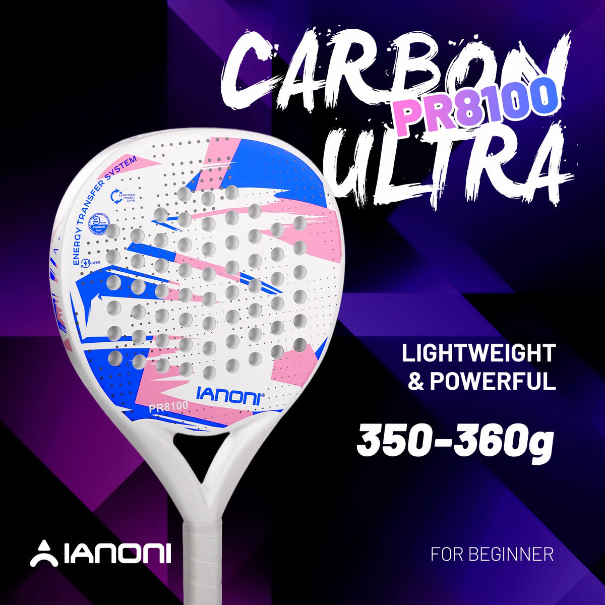 White Padel Racket Carbon Fiber EVA Foam