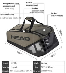 HEAD PROX Padel Racket Bag Large Capacity Polyester