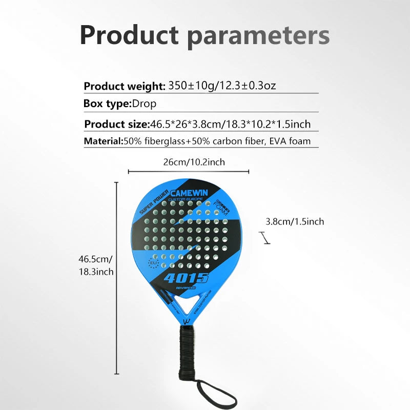 Teardrop Padel Racket Carbon with Custom Grip